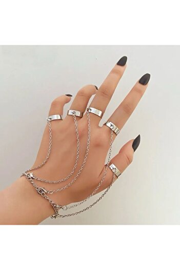 Köstebek Bileklikli 5 li Silver Yüzük