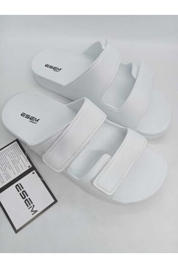 Esem Unisex White Double Velcro Slippers