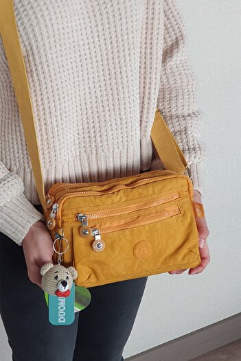 DUOMİNO Women's Yellow Multi-Pocket Adjustable Cross Strap Shoulder Bag 24x16cm