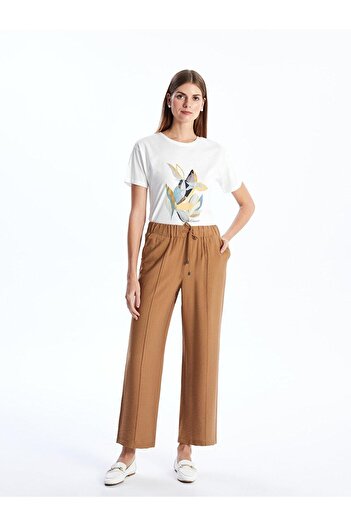 LC Waikiki LCWAIKIKI - Classic Women's Trousers, Straight Wide Leg and Elastic Waist