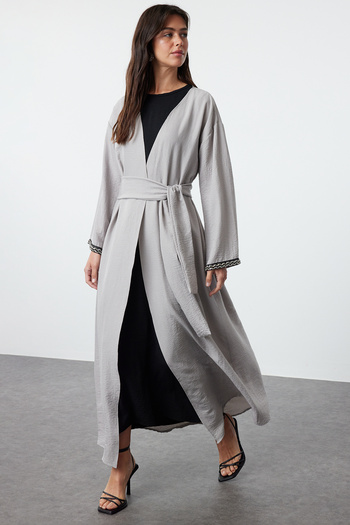 Trendyol Modest Gray Stone Woven Cap - Ferace/Abaya TCTSS24KF00037