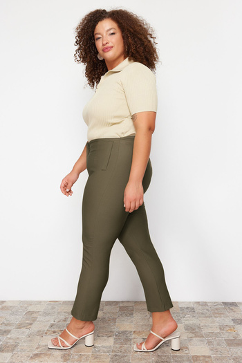 Trendyol Curve Plus Size Khaki Cigarette Pants - Fleto Pocket, Fabric TBBAW23AR00015