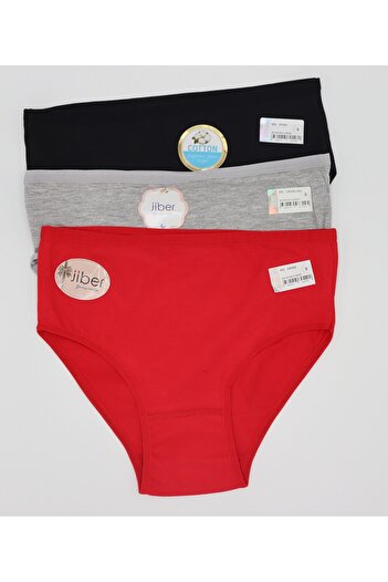 MYS GRUP TEKSTİL Red Black Gray High Waist Cotton 3-piece Bato Slip Set - Panties / 652