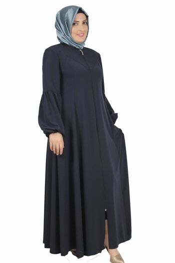 Bluence Women's Navy Blue Front Collar Detailed Zippered Top Coat