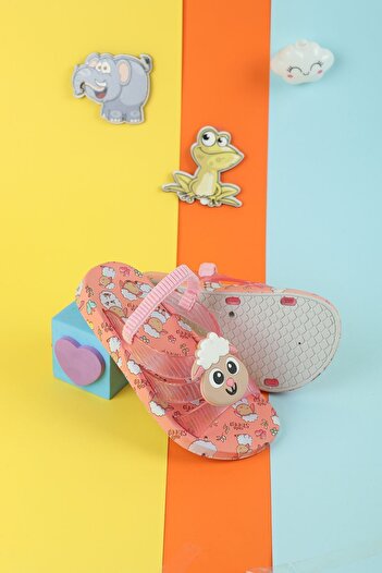 Moda Lime Kuzu Figür Pembe Detay Kaydırmaz Poliüretan Tabanlı Yumuşak Doku Çocuk Terlik Plaj Havuz Terliği