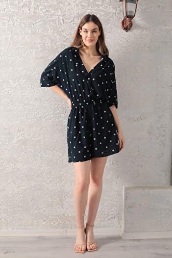 Lucky Line Women's 100% Viscose Woven Double Breasted Collar Elastic Waist Summer Comfortable Jumpsuit