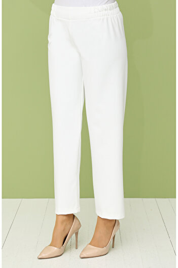 sefamerve Ecru Colored Elastic Waist Trousers 1983-24