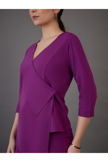 Sassafras By Styli Asymmetrical Hem Wrap Top & Flared Pants Co-Ord