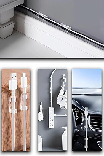 Yıldızhane 20 Pieces Transparent Cable Fixer Organizer Clip Wall Tile Glass Adhesive Cable Holder 20 Pieces