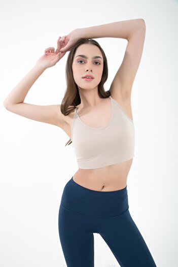 Comm-Ci Famiel Nude V-Neck Strappy Knitted Sports Bra