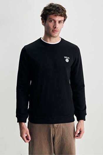 UCLA Ανδρικό φούτερ με στάμπα Valley Black Crew Neck Standard Fit