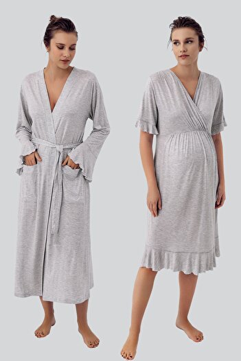 Artış Flexible Lycra Viscous Short Sleeve Maternity Dressing Gown and Nightgown Set