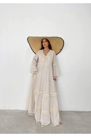Bak'ap Φόρεμα Bohemian Tasseled Hijab με φούντες και βολάν