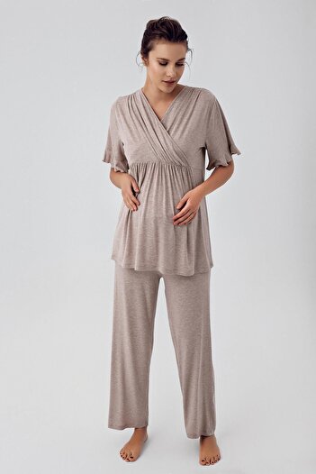 Artış Flexible Lycra Short Sleeve Viscous Maternity Pajama Set