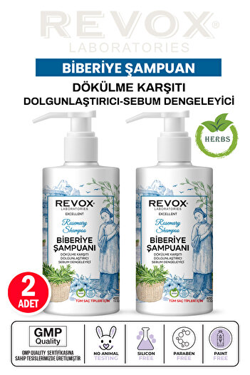 Revox Rosemary Extract Hair Care Shampoo - Purifying Anti-Shedding 400ml x 2 Pcs