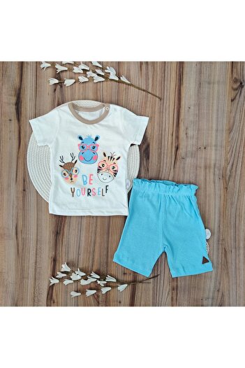 Bebella 2-Piece Blue Set for Baby Boy Girl - Short Sleeve Summer Printed Gift Set 6-18 Months