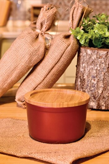Bambum Red Slalom - Granite Storage Box with Bamboo Lid 12cm