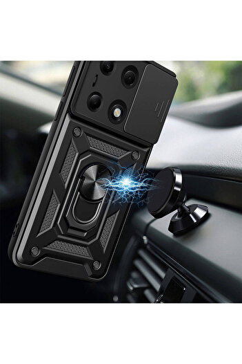Fibaks Redmi Note 13 4g Case with Camera Protection Sliding Ring Armor Military Tank Protective Cover