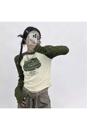 Köstebek Khaki Beige Raglan Hsm 5 Long Sleeve Half Tshirt