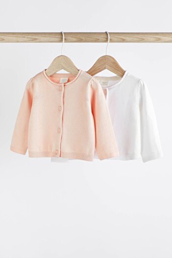 Next Baby 2 Piece Cotton Pink White Yarn Cardigan Set
