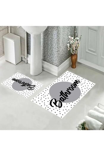 eco concept Bathroom Written Bath Mat, Gray Toilet Seat, Non-Slip Base Toilet Seat, Decorative Mat