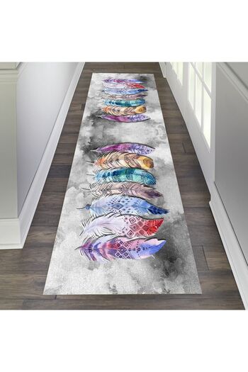 eco concept Gray Feather Patterned Runner - Hallway, Tall, Entryway and Living Room Carpet