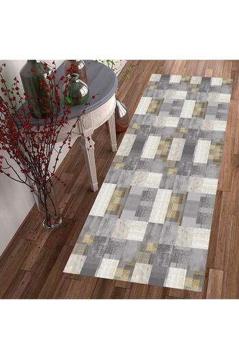 eco concept Gray Patcwork Runner - Scandinavian Patterned, Non-Slip and Washable Carpet