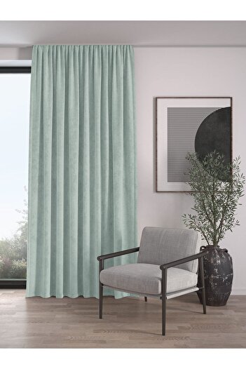 Demor Home Βελούδινη υφή Extrafor Shirred Nile Green Υψηλής ποιότητας κουρτίνα φόντου Μονή πτέρυγα