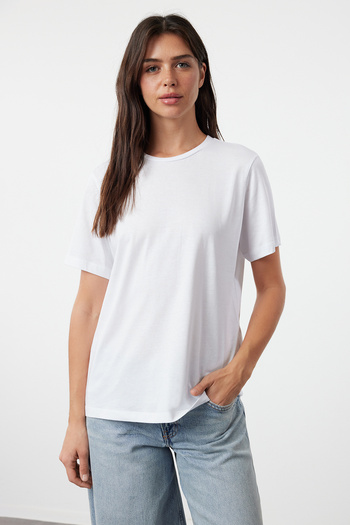 Trendyol Collection Crew Neck rózsaszín-fehér 100% pamut póló 2 csomag - TWOSS20TS0141