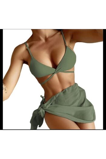 nuriçgiyim Khaki green bikini pareo set
