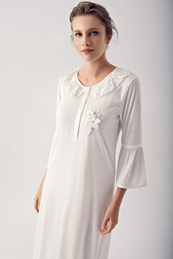 Artış Flexible Viscous Nightgown - Lace and Buttoned 14108