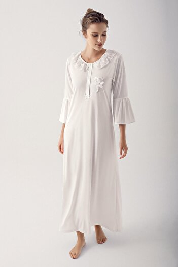 Artış Flexible Viscous Nightgown - Lace and Buttoned 14108