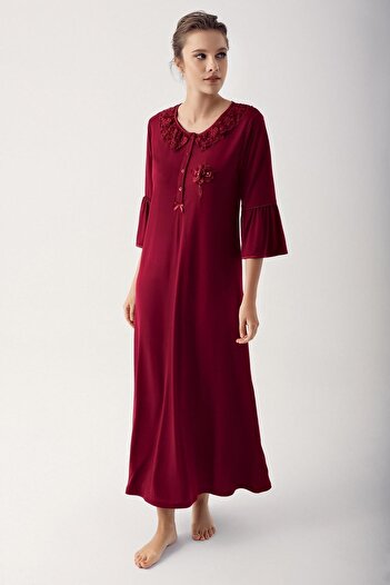 Artış Flexible Viscous Nightgown - Lace and Buttoned 14108