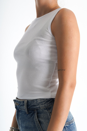 Moda Değirmeni Ribbed White Halter Neck Crop Tank Top - Women's BG1192-314-0001