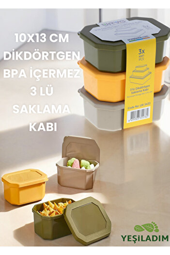 Yeşil Adım 10x13 cm Rectangular BPA Free 3-Piece Storage Container