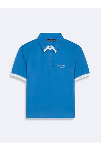 Ltb Tricou cu mânecă scurtă, cu guler polo, cu slogan, slim, relaxat, albastru