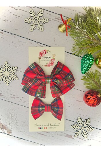 ARDEN HOBİ TASARIM New Year's Concept Plaid Mother-Daughter Bow Buckle
