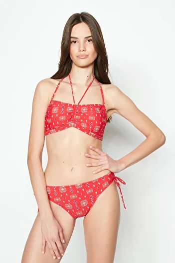 C&City Neck Strap Detailed Strapless Bikini Set 3232 Red
