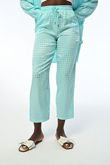 Orfeo Negro Mint Colored Women's Trousers - Comfortable Fit, Patterned Wide Leg and Elastic Waist