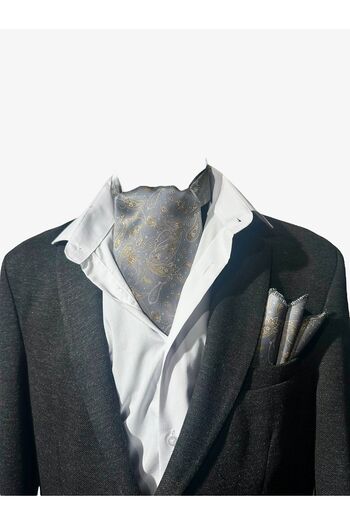 TMFASHİON Men's Ascot Scarf - Shawl Patterned, Self-Tied Neck Cover and Pocket Handkerchief Set