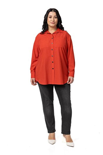 DISENTIS MODEST Red Large Size Shirt with Snap Closure and Plate Pocket
