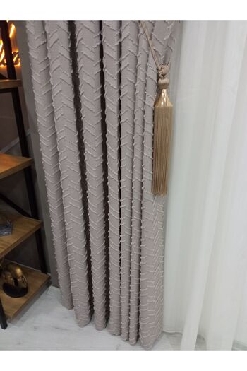Vinaldi Monchester 375458 -645 Beige Linen Background Curtain - Single Wing Close Pleat