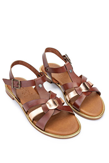 Tamer Tanca Brown Genuine Leather Women's Sandals