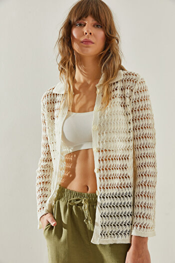 Bianco Lucci Openwork Women's Cardigan -20246147