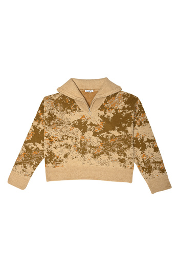 Dilvin 10467 Beige Zippered Glitter Trucker Collar Sweater