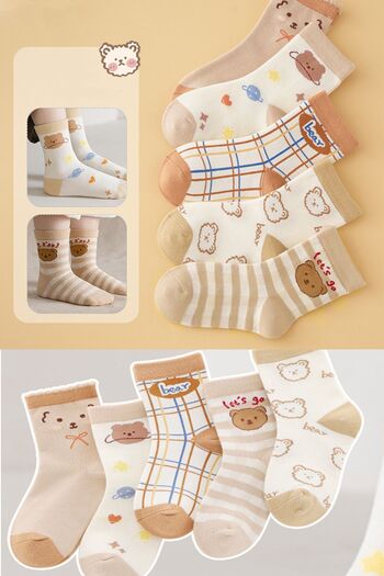 BGK 5 Pairs of Children's Socks with Bear Pattern