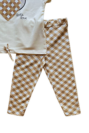 WOW 3-4-5-6 Years Girl's T-Shirt and Capri Tights Set - Gingham Patterned Summer Set