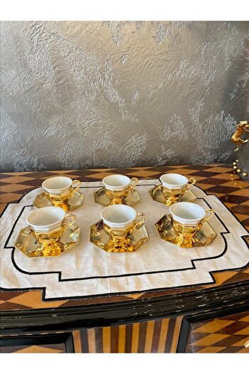 GİLLİ STORE Gold Plated Cornered Italian Coffee Cup