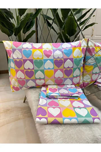 micoton Double Patterned Cotton 100% Elasticless Sheet and Pillow Set