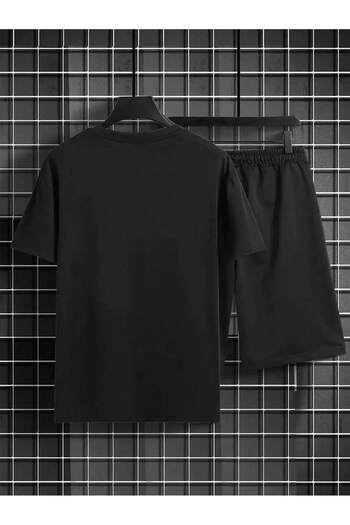 Mythologie Respect Oversize T-Shirt and Shorts Set - Black Printed, Crew Neck